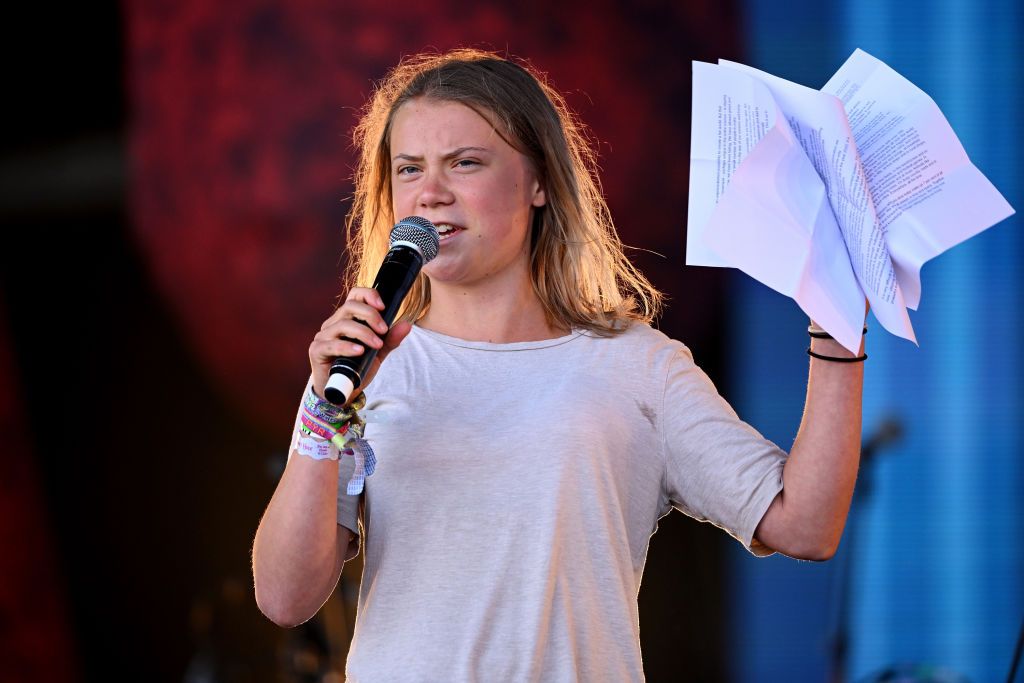 Swedish climate activist Greta Thunberg makes a speech at Glastonbury Festival in 2022 (Photo: Getty Images)