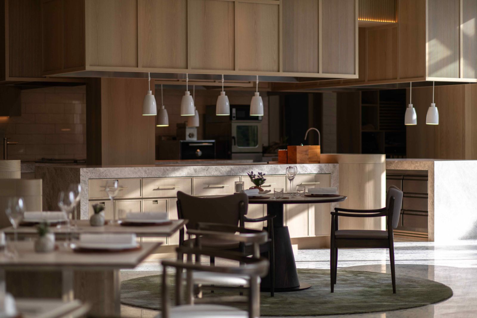The show kitchen at the heart of the Japandi-style space (Photo: Potager)