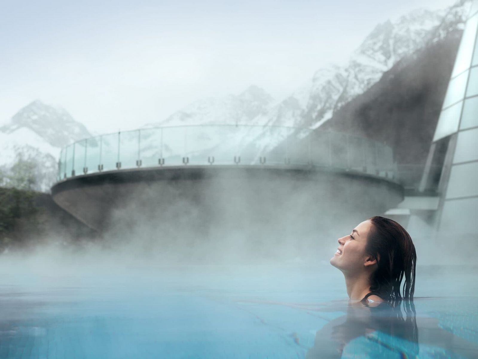 Misty waters for a relaxing swim in the Alps