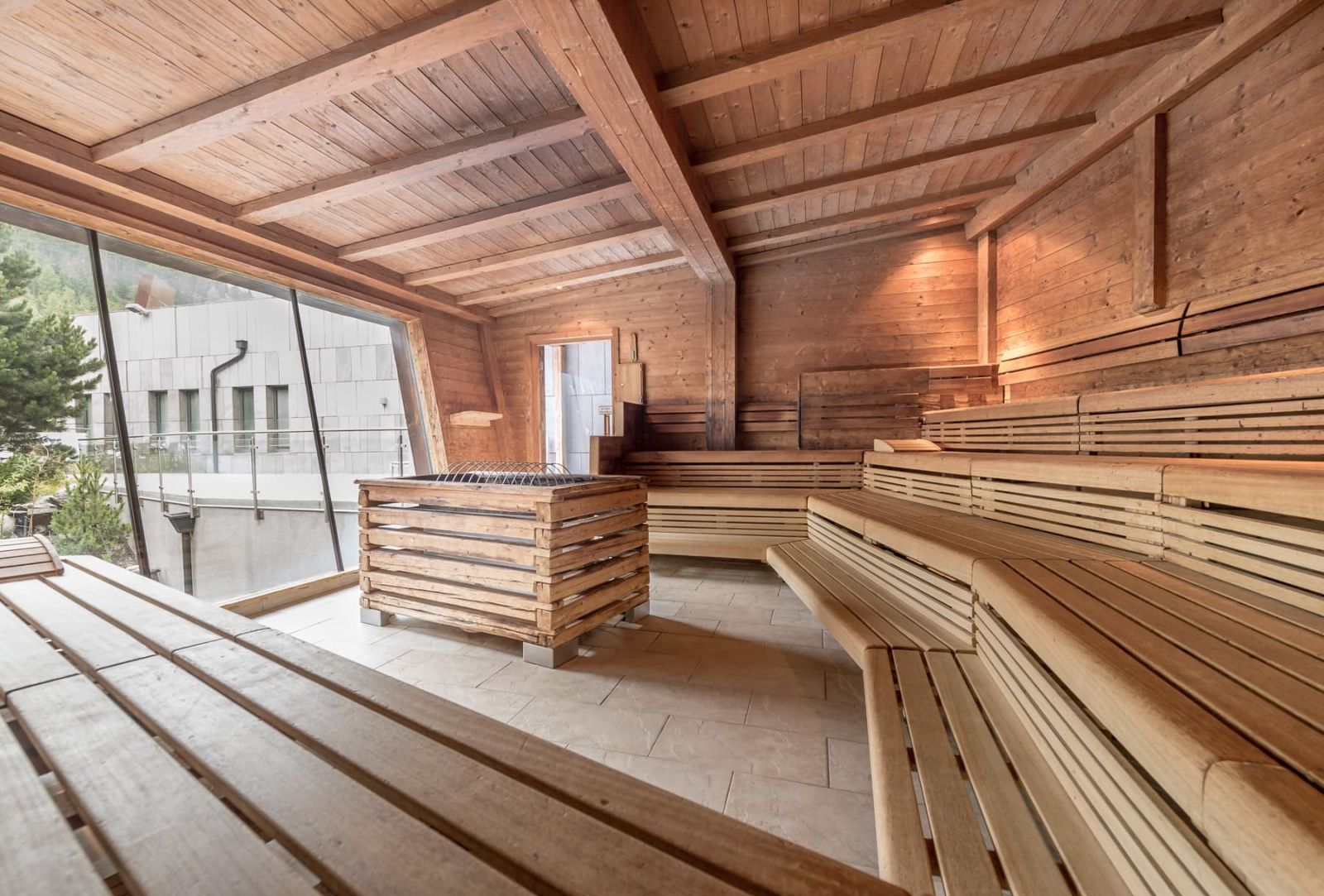 The beautifully designed sauna at Aqua Dome