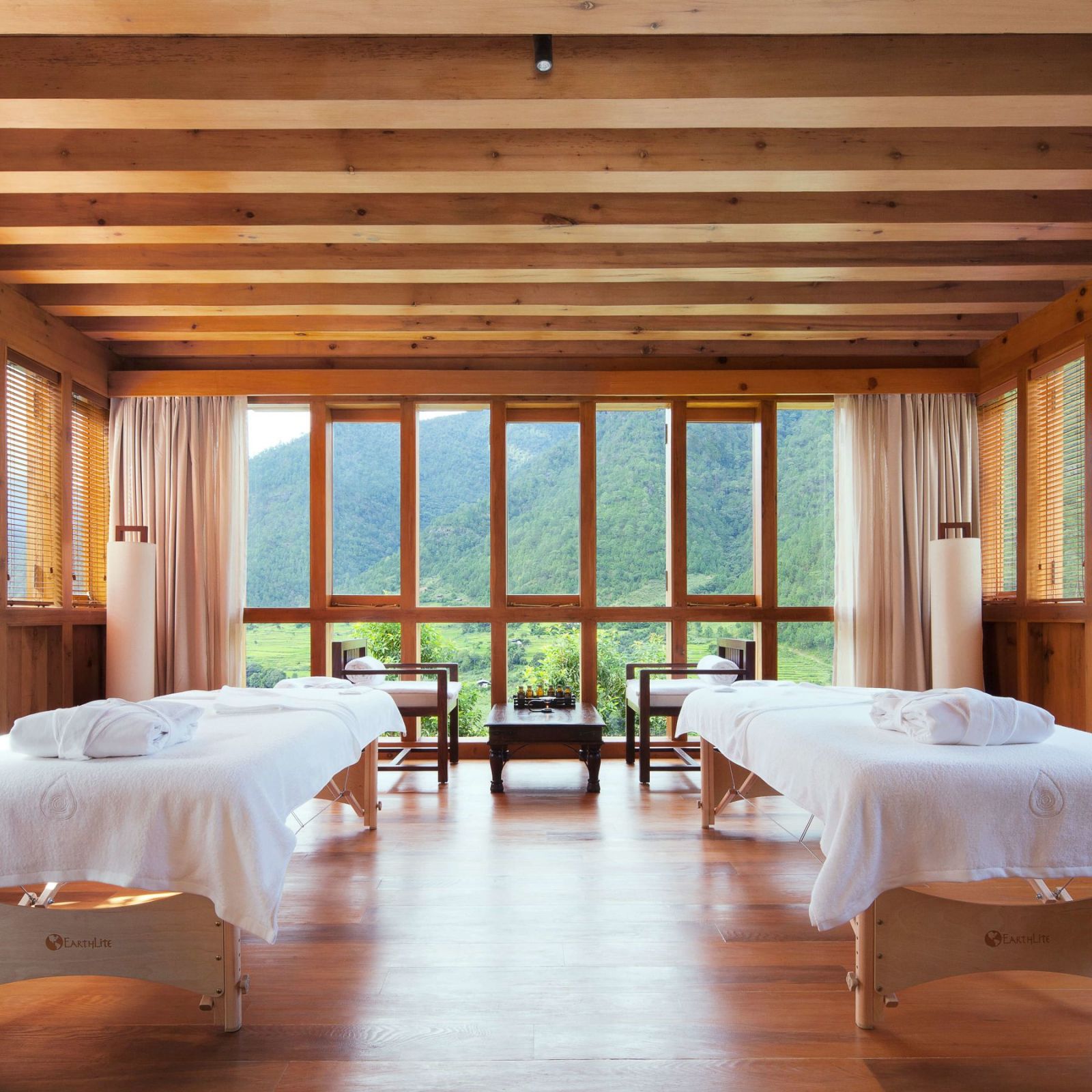 The wood-clad spa sala at Como Bhutan
