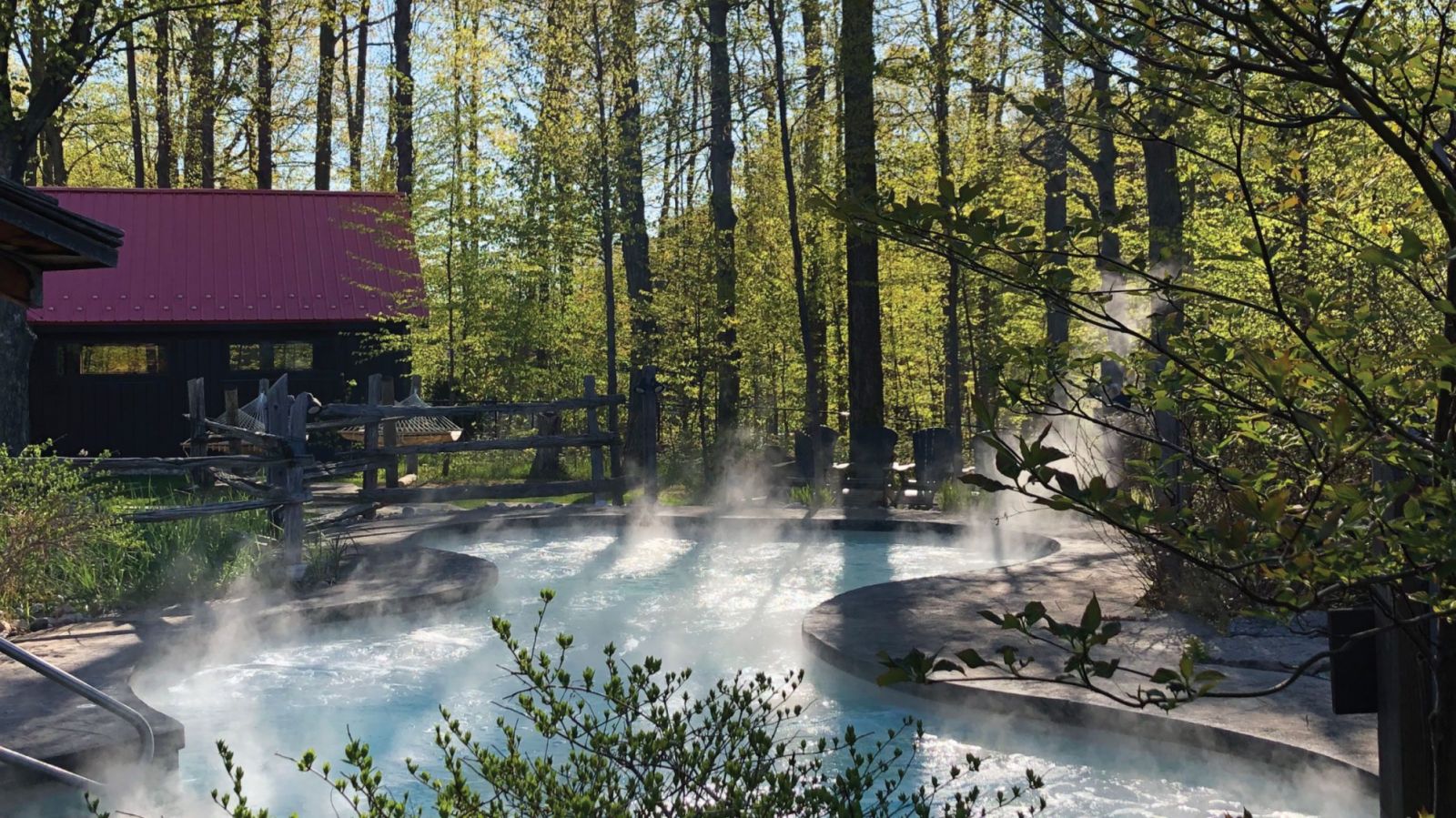 The tranquil Scandinave spa is nestled in the lush Canadian forest