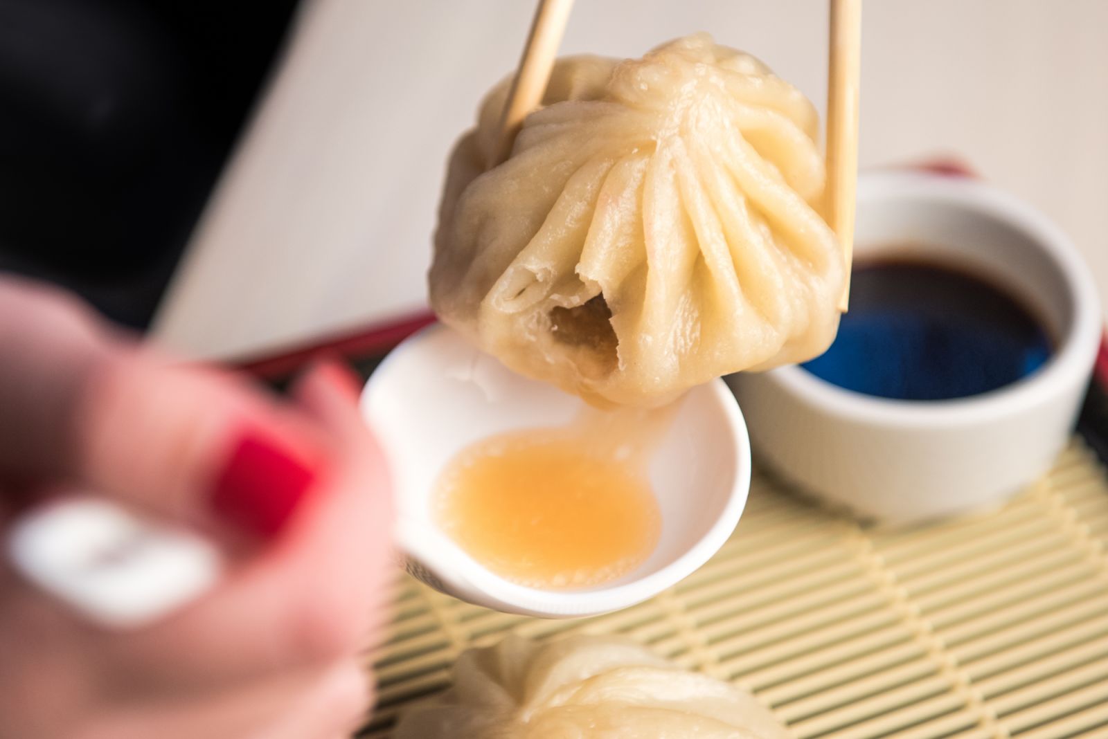 WASHINGTON, DC - DECEMBER 30: Pork Soup Dumplings (Xiao Long Bao) - Ground pork, chinese chives, pork broth & black vinegar at Ten Tigers Parlour. (Photo by Dixie D. Vereen/For The Washington Post via Getty Images)
