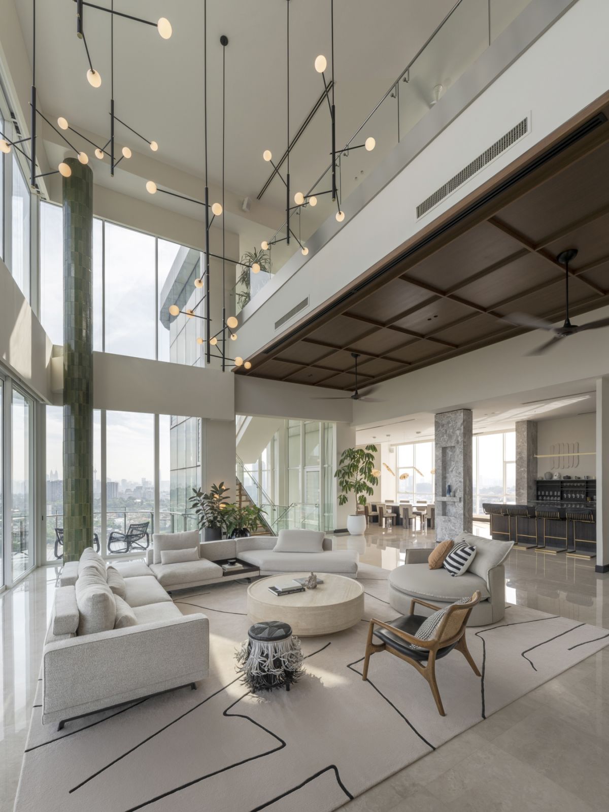 High ceilings call for a dramatic lighting installation