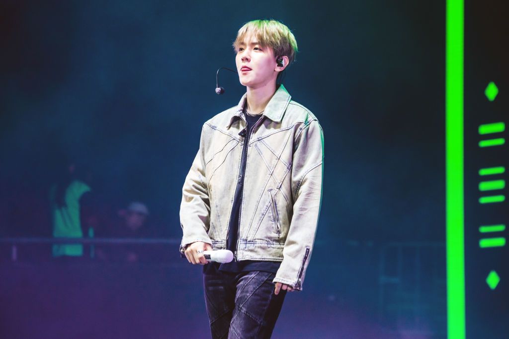 MONTERREY, MEXICO - AUGUST 22: Baekhyun performs during KAMP Monterrey 2023 festival at Arena Monterrey on August 22, 2023 in Monterrey, Mexico. (Photo by Medios y Media/Getty Images)