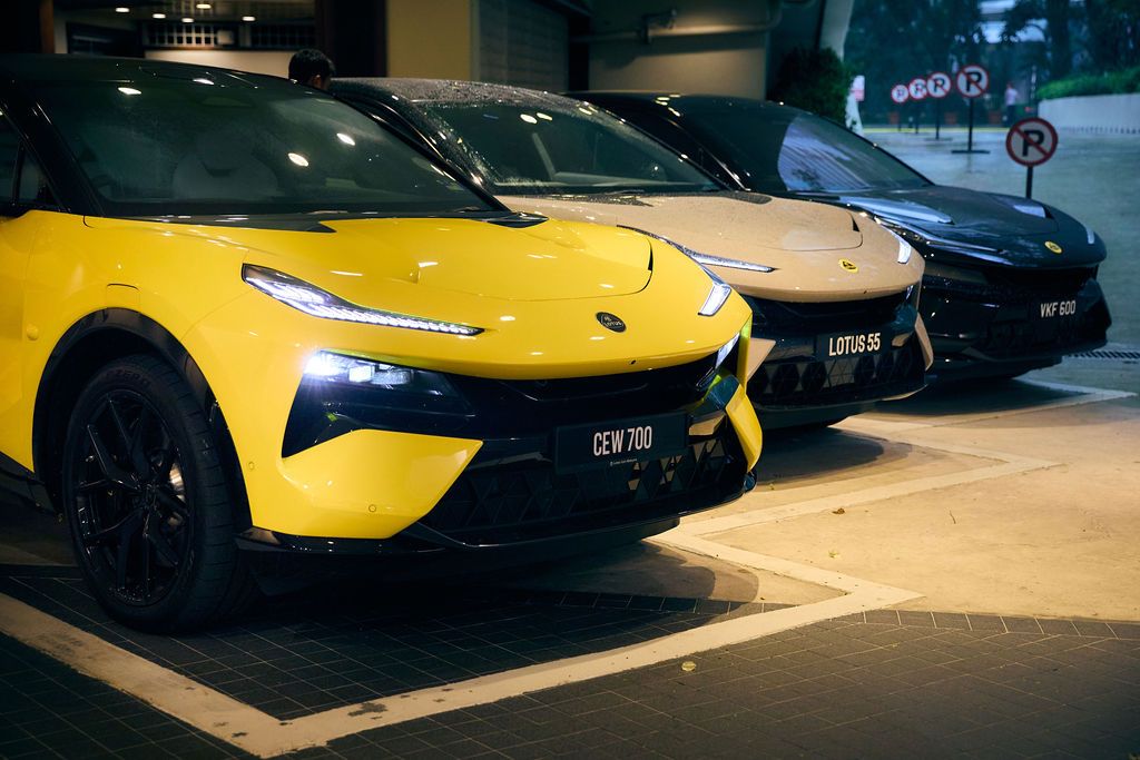The sleek Lotus Eletre at the hotel lobby