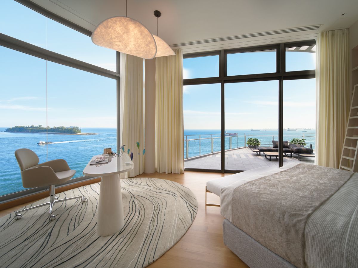 The furnishings in the master suite are orientated to face the multi- million-dollar vista (Photo: Benny Loh)
