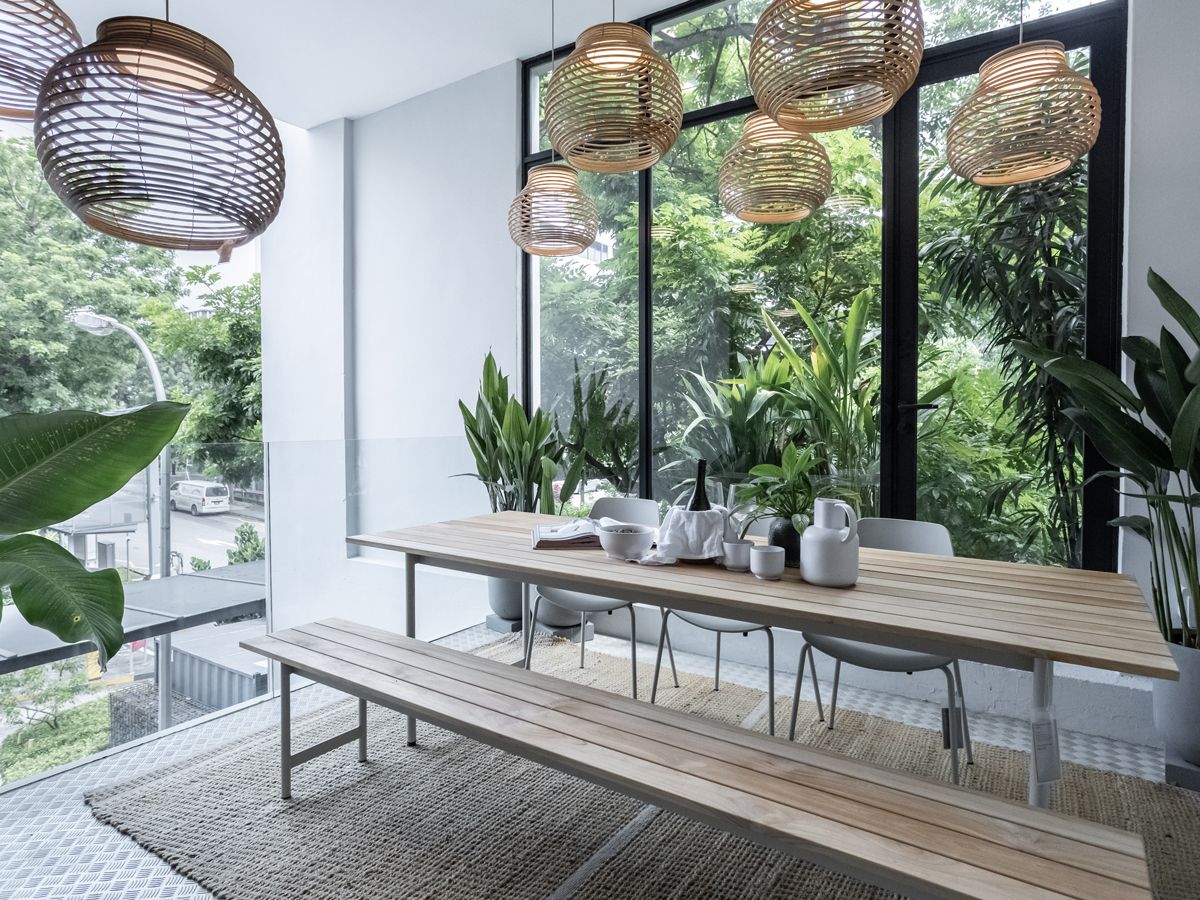 The outdoor living area set-up in Bolia's showroom (Photo: Max Chan)