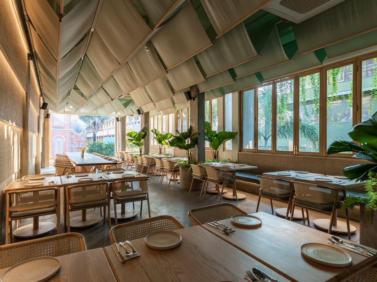 2nd floor restaurant with feature fabric ceiling (tides) (Photo: Paul Phan)