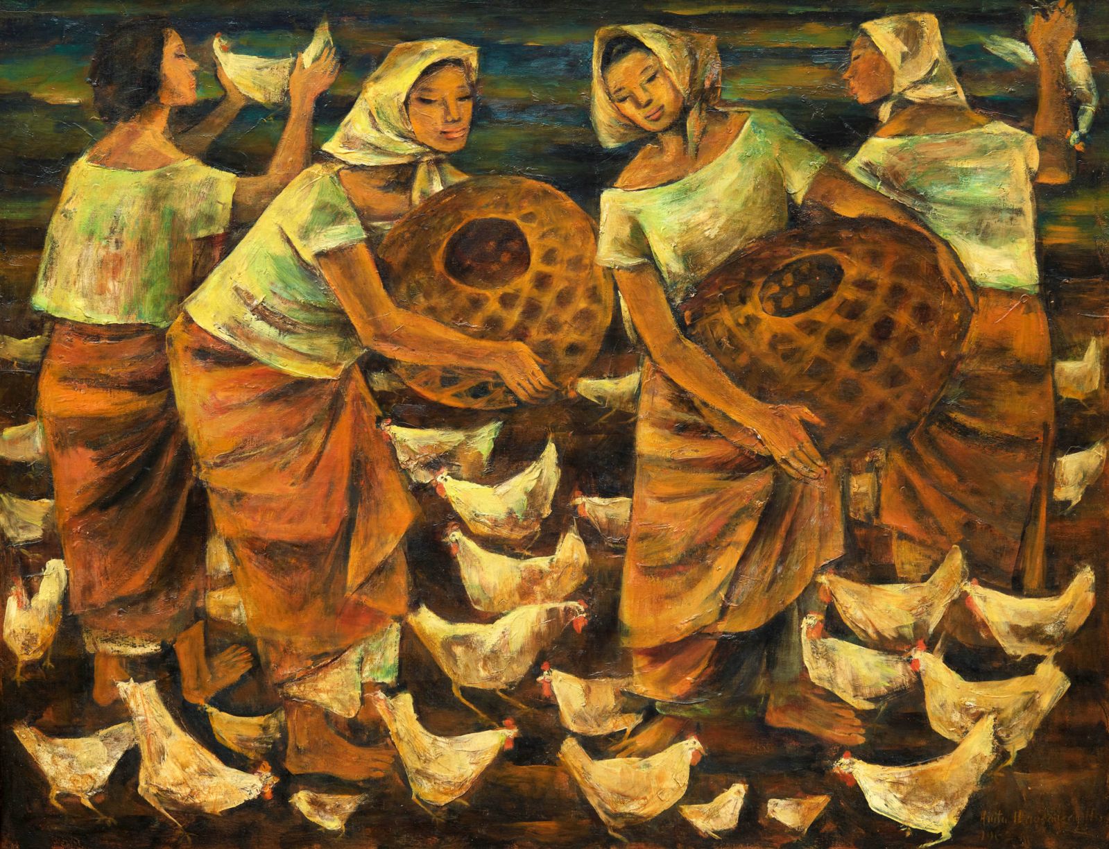 'Paghuhuli Ng Mga Manok (Catching Chickens)' (1962) by Anita Magsaysay-Ho (Photo: Sotheby's)