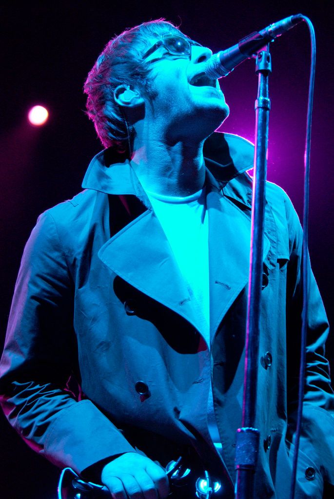 Liam Gallagher of Oasis performs during KROQ's Inland Invasion 5 at Hyundai Pavilion on September 17, 2005 in Glen Helen, California. (Photo by Tim Mosenfelder/Getty Images)