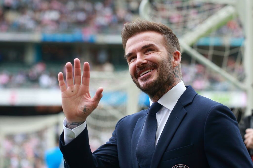 HONG KONG, CHINA - FEBRUARY 4: Co-owner David Beckham of Inter Miami CF gestures prior to the preseason friendly match between Hong Kong Team and Inter Miami at Hong Kong Stadium on February 4, 2024 in Hong Kong, China. (Photo by Thomas Tang/Eurasia Sport Images/Getty Images)