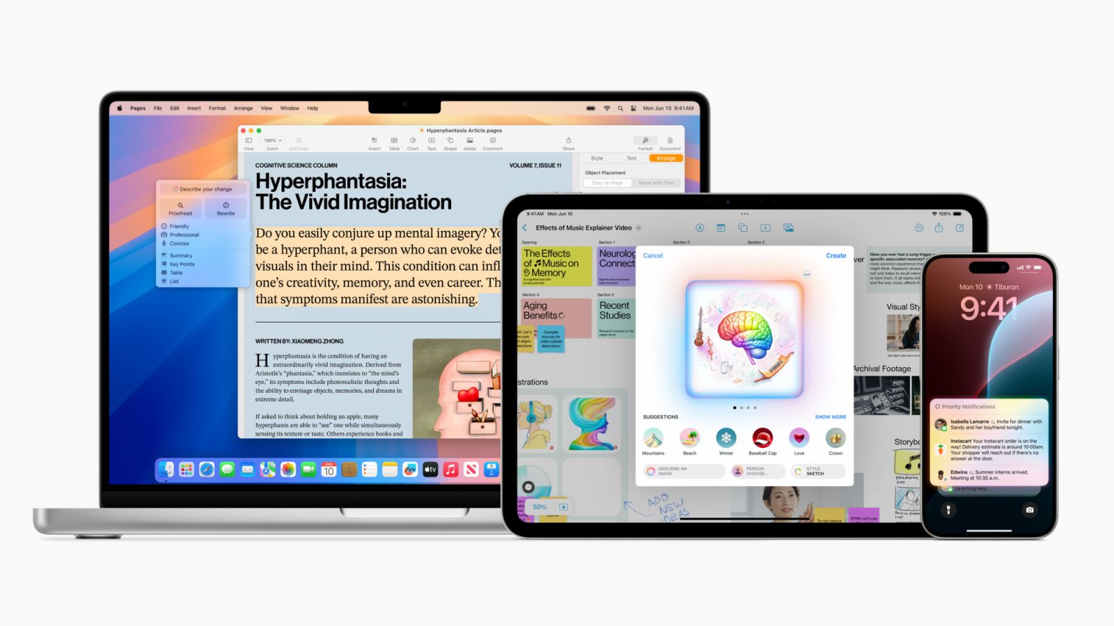 The newly announced Apple Intelligence for iPhone, iPad and Mac — combines the power of generative models with personal context (Photo: Apple)