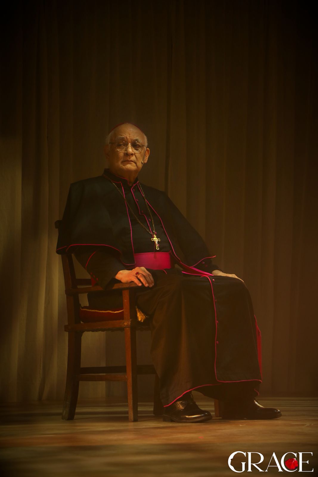 Revered theatre veteran Leo Rialp portrays the intimidating Monsignor Egidio Vagnozzi in Floy Quintos’s ‘Grace’