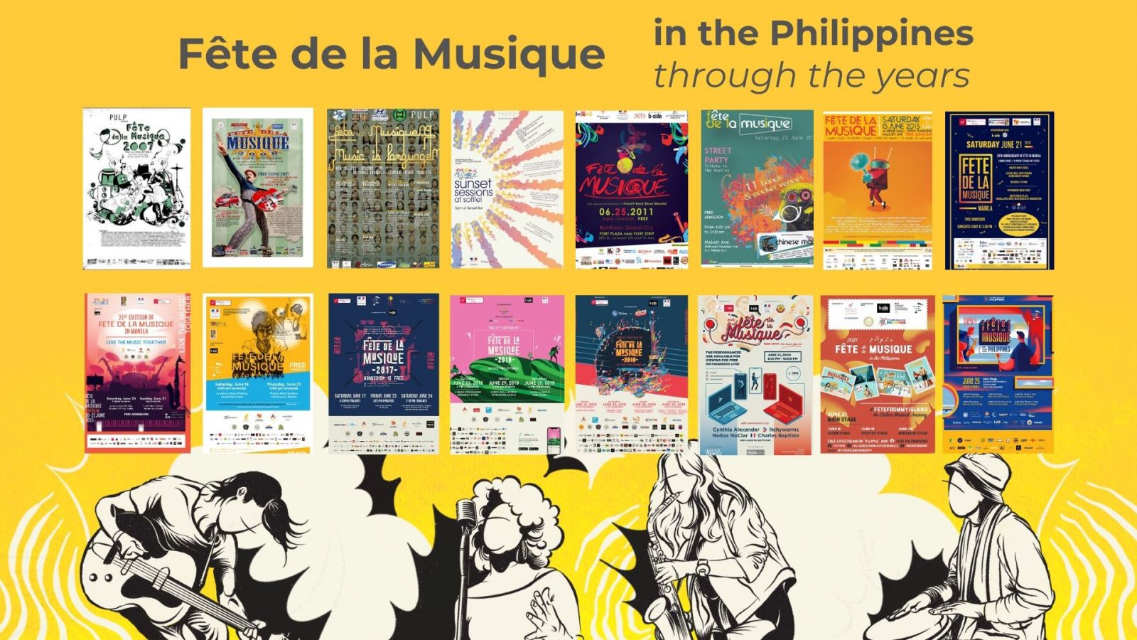 Posters of Fête de la Musique celebrations in the Philippines through the years