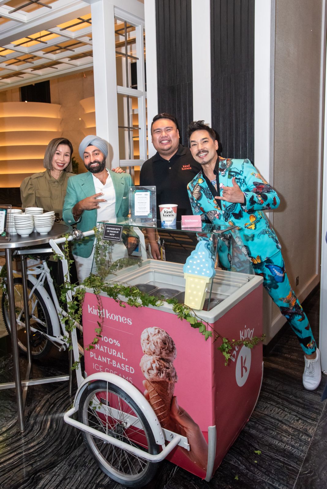 Tatler Singapore managing director Stephanie Tay, Kind Kones founder Ishpal Bajaj and staff Jake, and emcee Tyler Wisler