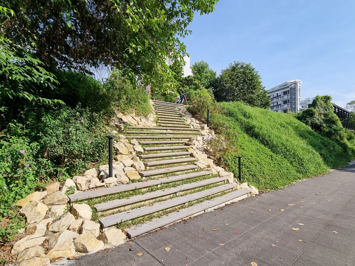 Steps linking the walking trail of the Rail Corridor and a section of the railway station