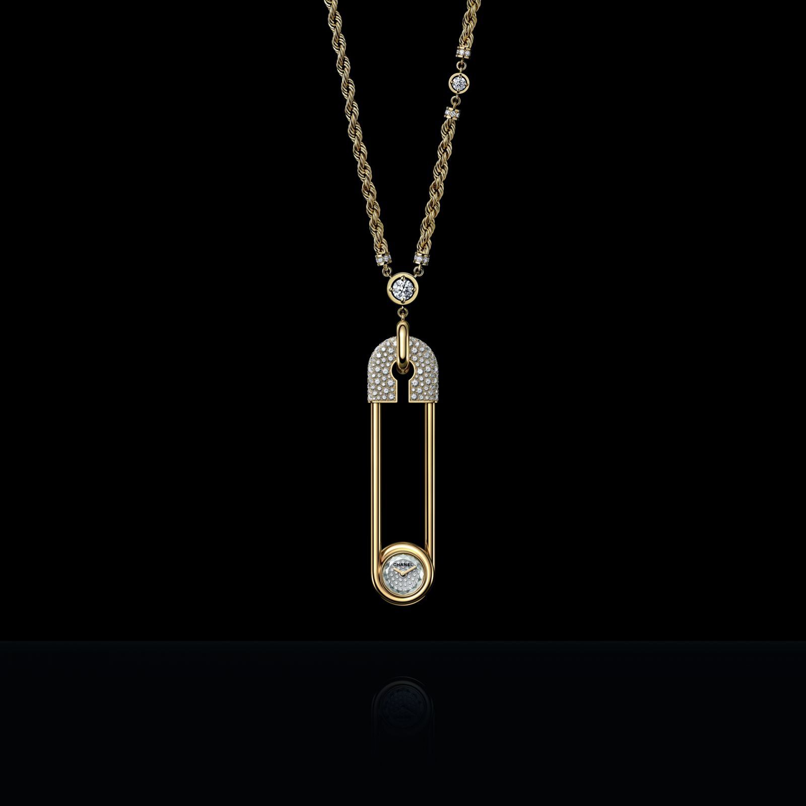 Chanel Safety Pin Long Necklace Couture Watch (Photo: courtesy of Chanel)