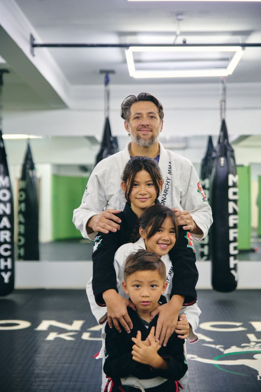 Azlan, Zara (10), Ava (8) and Luca (6) bond through BJJ