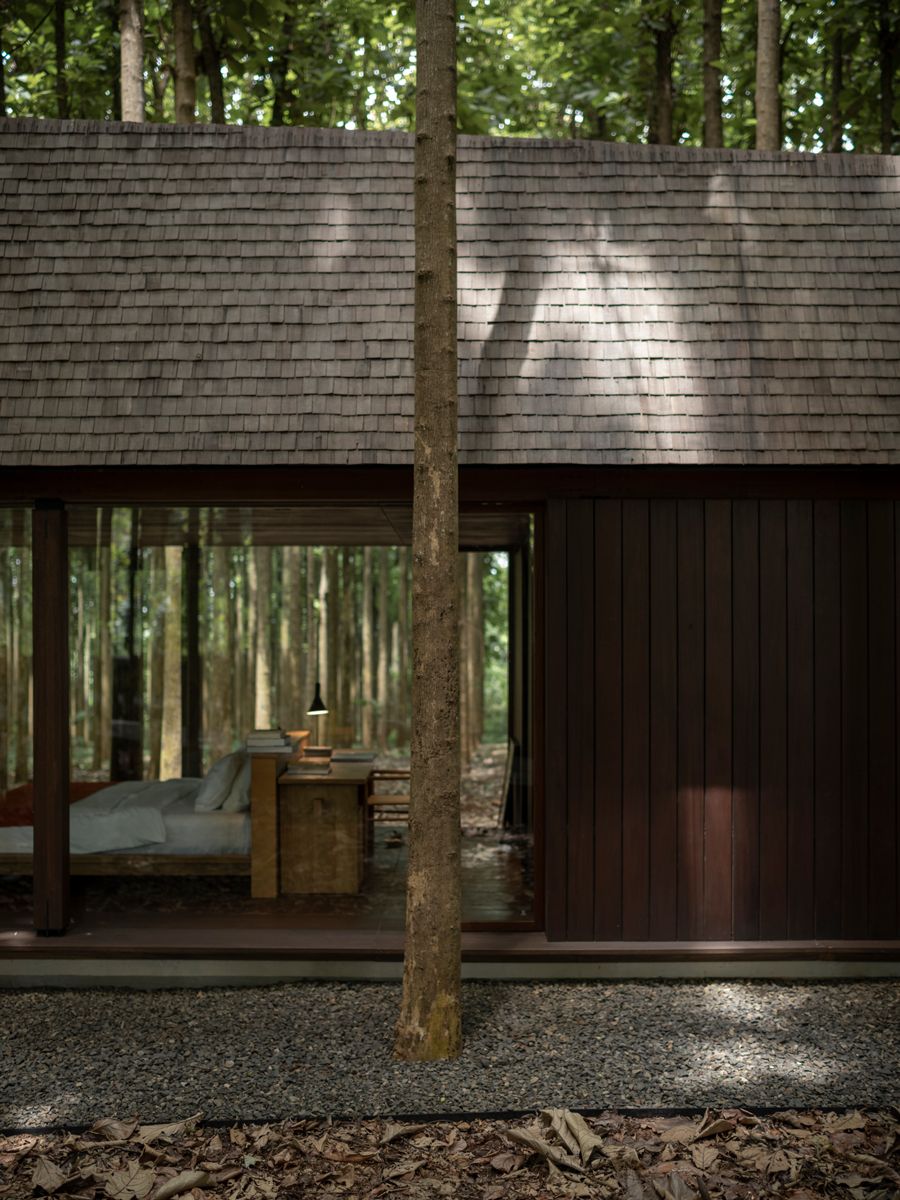 A side view of Omah Jati, Javanese for “teak house”