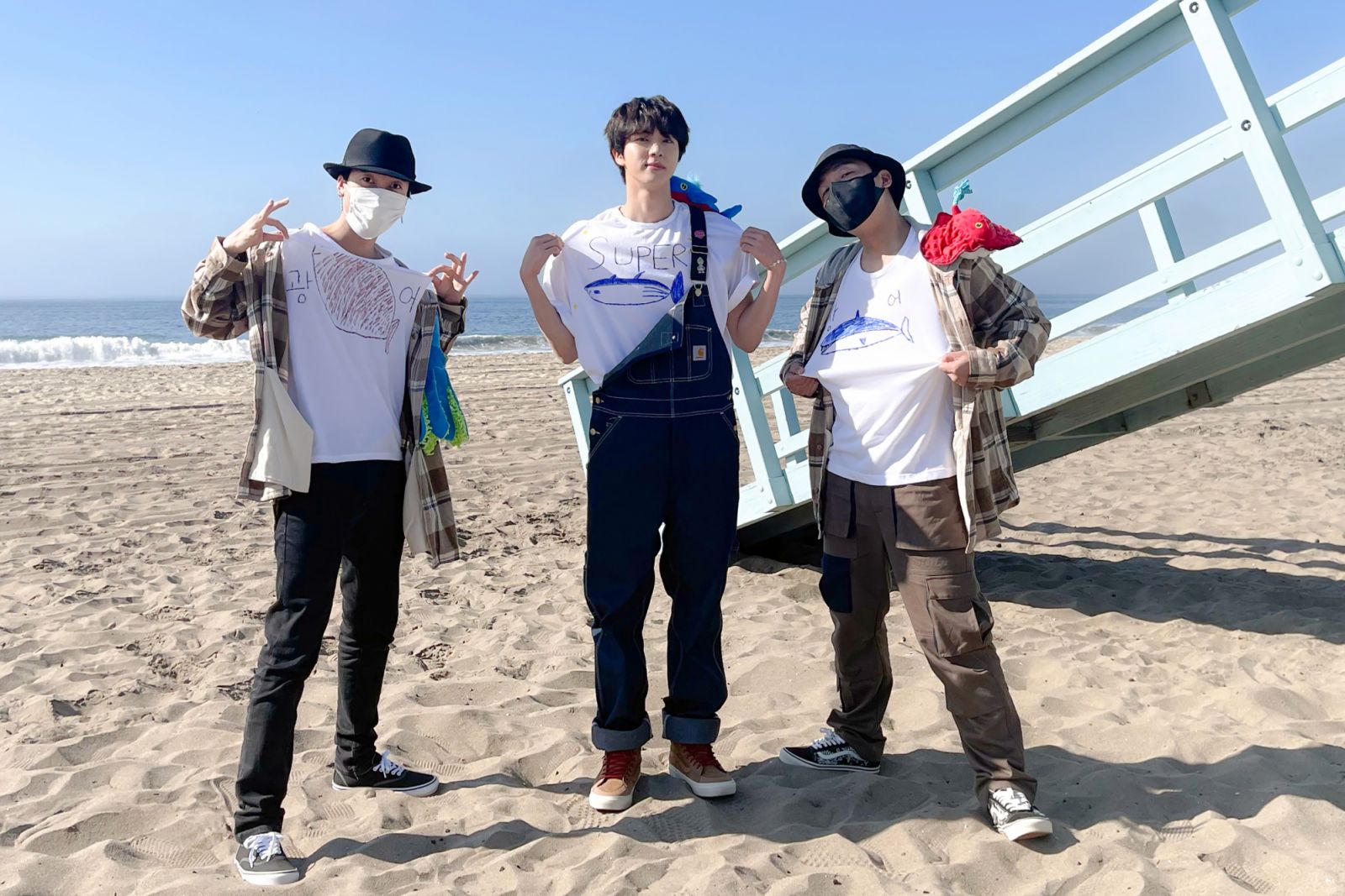 Jin and his back-up dancers for Super Tuna (image courtesy of X / @bts_bighit)