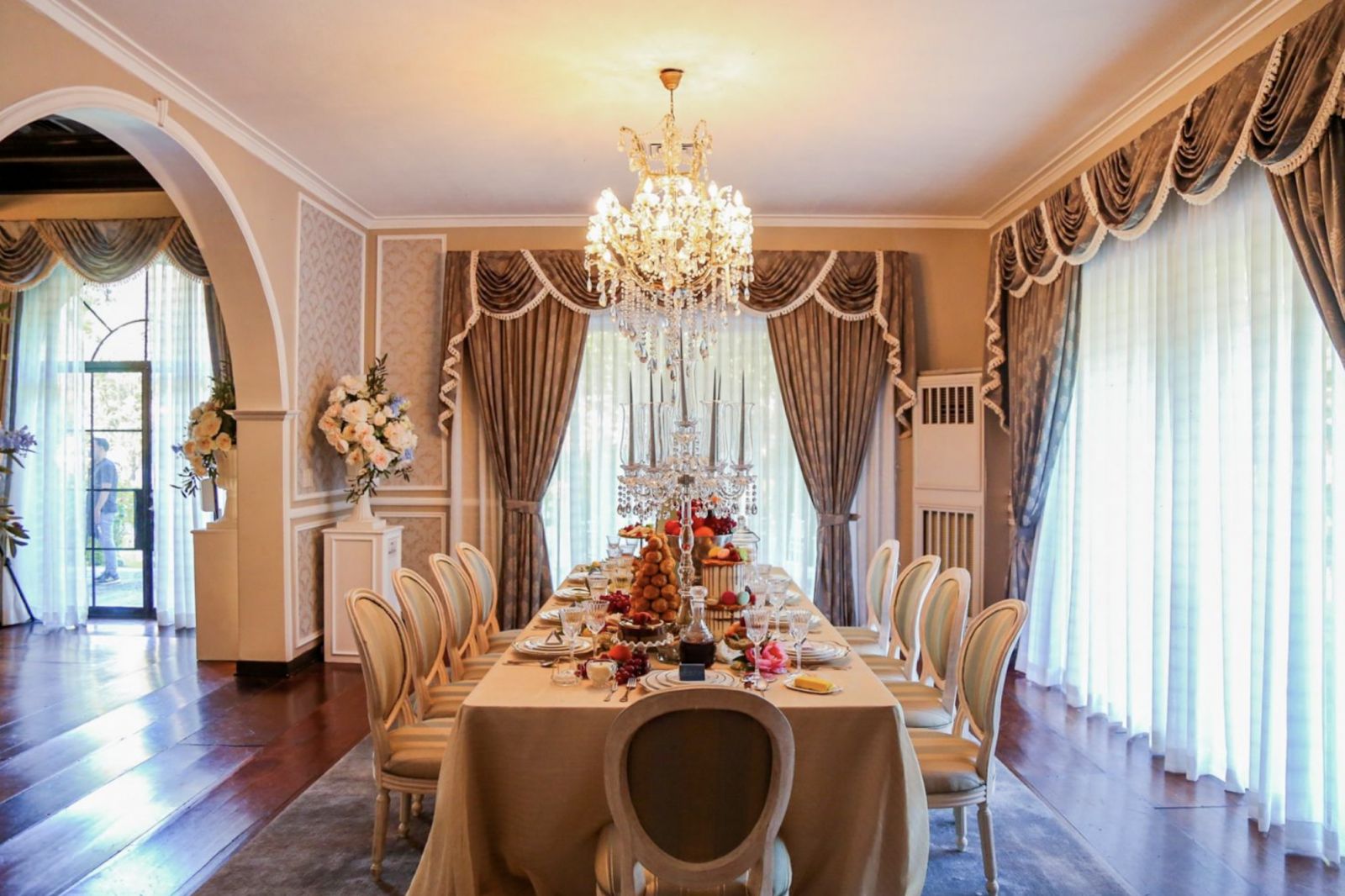 A symmetrical view of the dining area inside the home
