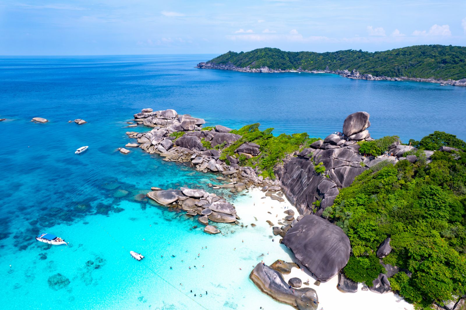 Aerial view of the Similan Islands, Andaman Sea, natural blue waters, tropical sea of Thailand. the beautiful scenery of the island is impressive.
