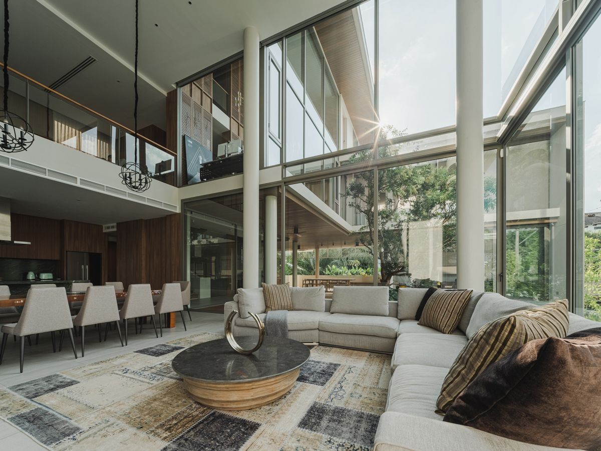 A wide view of the first- and second-storeys of the house, with ample natural lighting and an open-plan concept