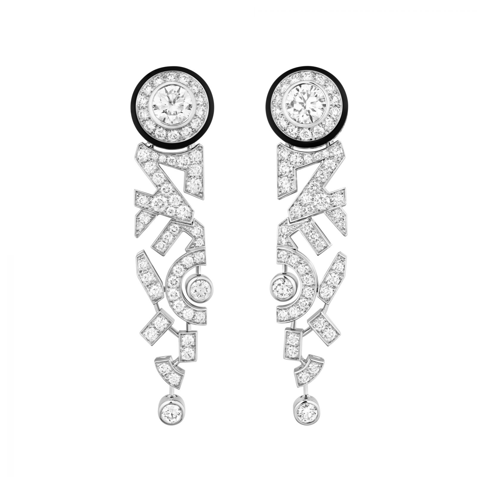 Chanel print earrings in white gold, diamonds and black lacquer (Photo: courtesy of Chanel)