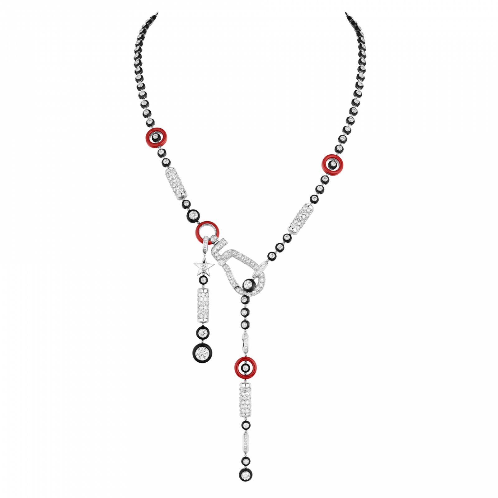 Sporty 5 black & white necklace in white gold, diamonds, red and black lacquer (Photo: courtesy of Chanel)