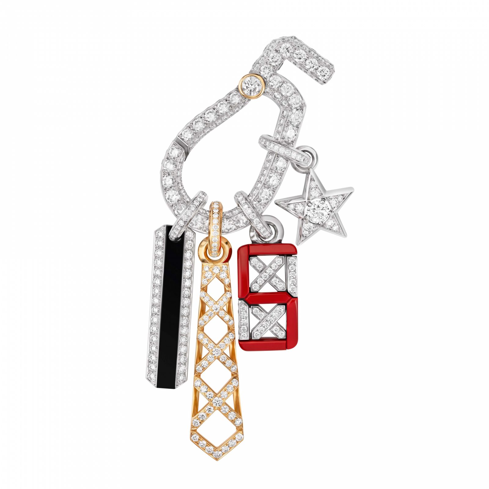 Sporty 5 collector brooch in white gold, yellow gold, diamonds, red and black lacquer (Photo: courtesy of Chanel)