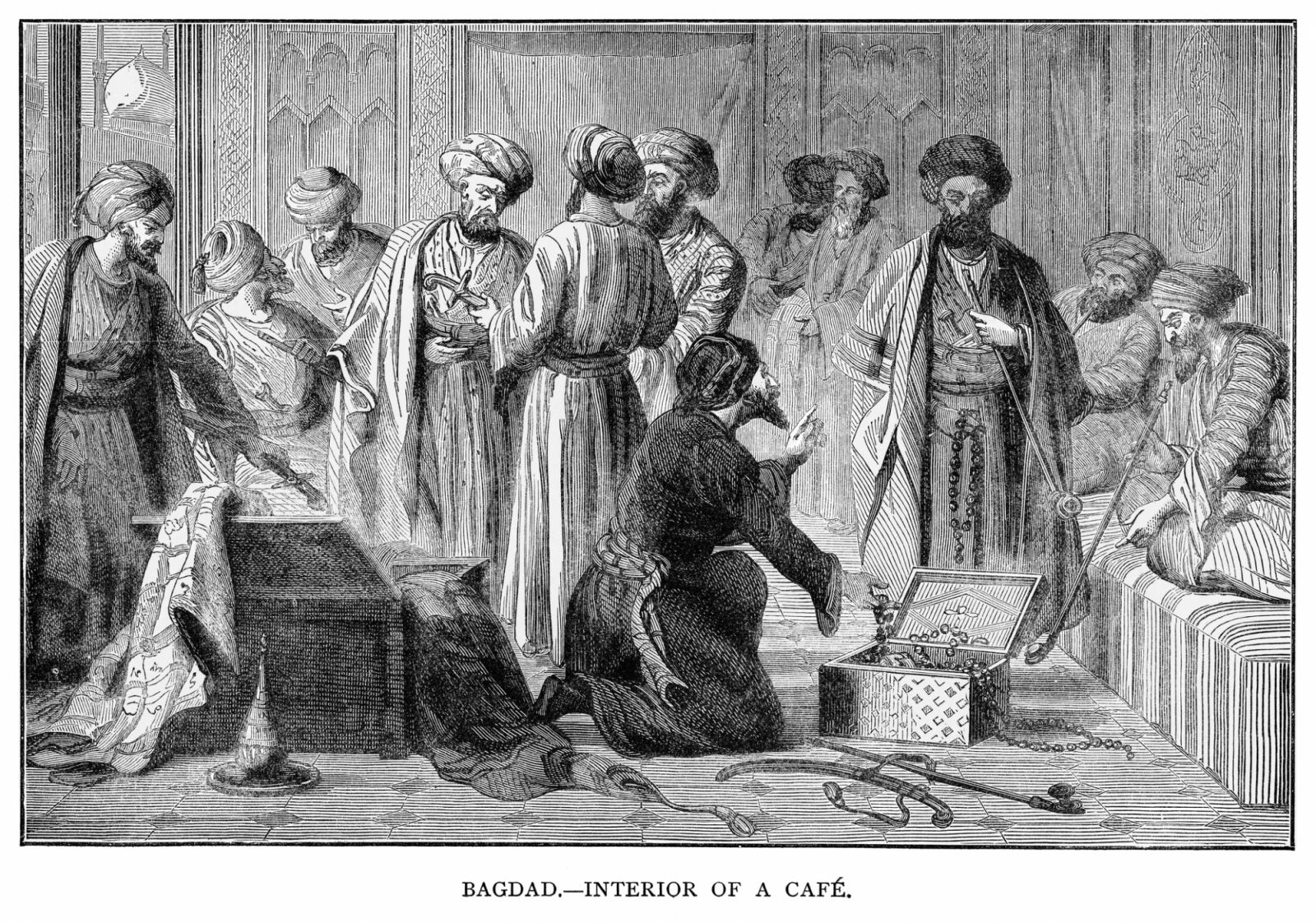An illustration of an ancient coffeehouse in Baghdad (Photo: Getty Images)