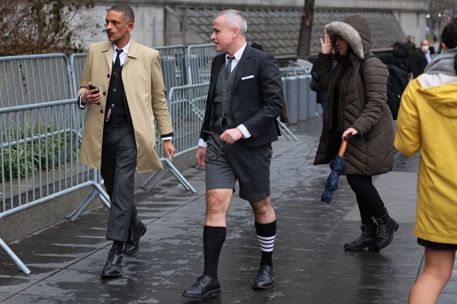NEW YORK, NEW YORK - JANUARY 03: Fashion Designer Thom Browne arrives to Manhattan Federal Court on January 03, 2023 in New York City. Adidas have filed a lawsuit against Browne for his repeated use of a four stripes motif that the company alleges imitates Adidas signature Three Stripes. (Photo by Michael M. Santiago/Getty Images)