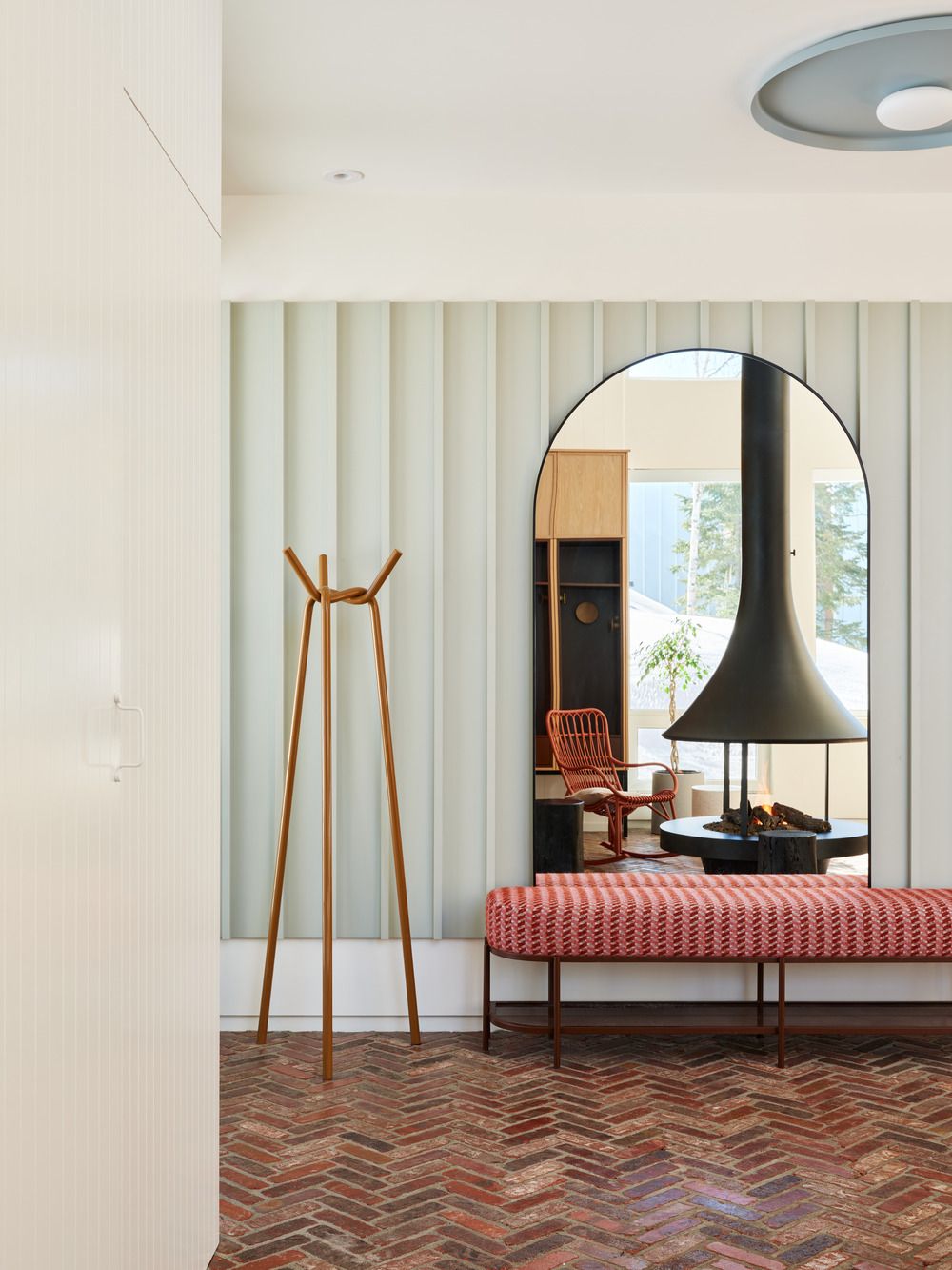 A herringbone brick floor outfitted for easy maintenance