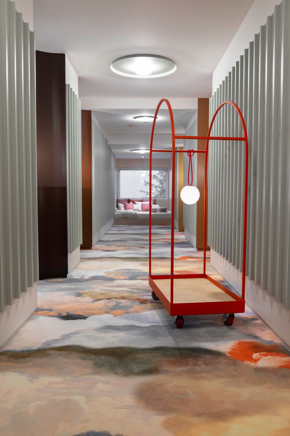 A bellman luggage cart awaits guests