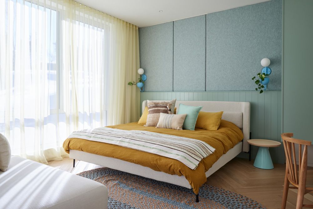 Each suite is furnished similarly but in different colour schemes