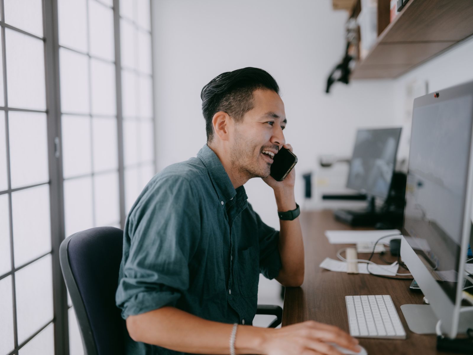 Japanese man working in home office