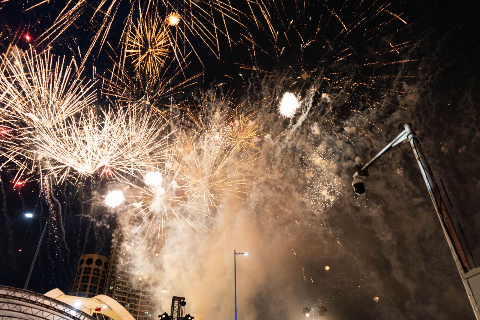 A fireworks display over Plaza Mexico