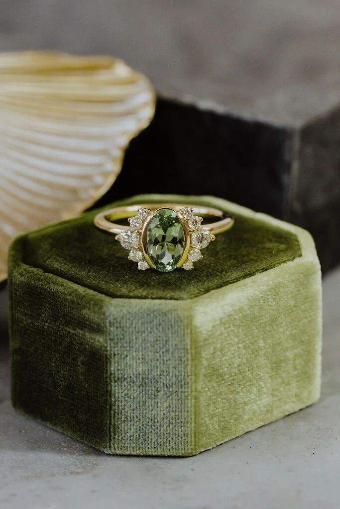The Lee Oval Emerald Side Diamond Ring by Sarah O