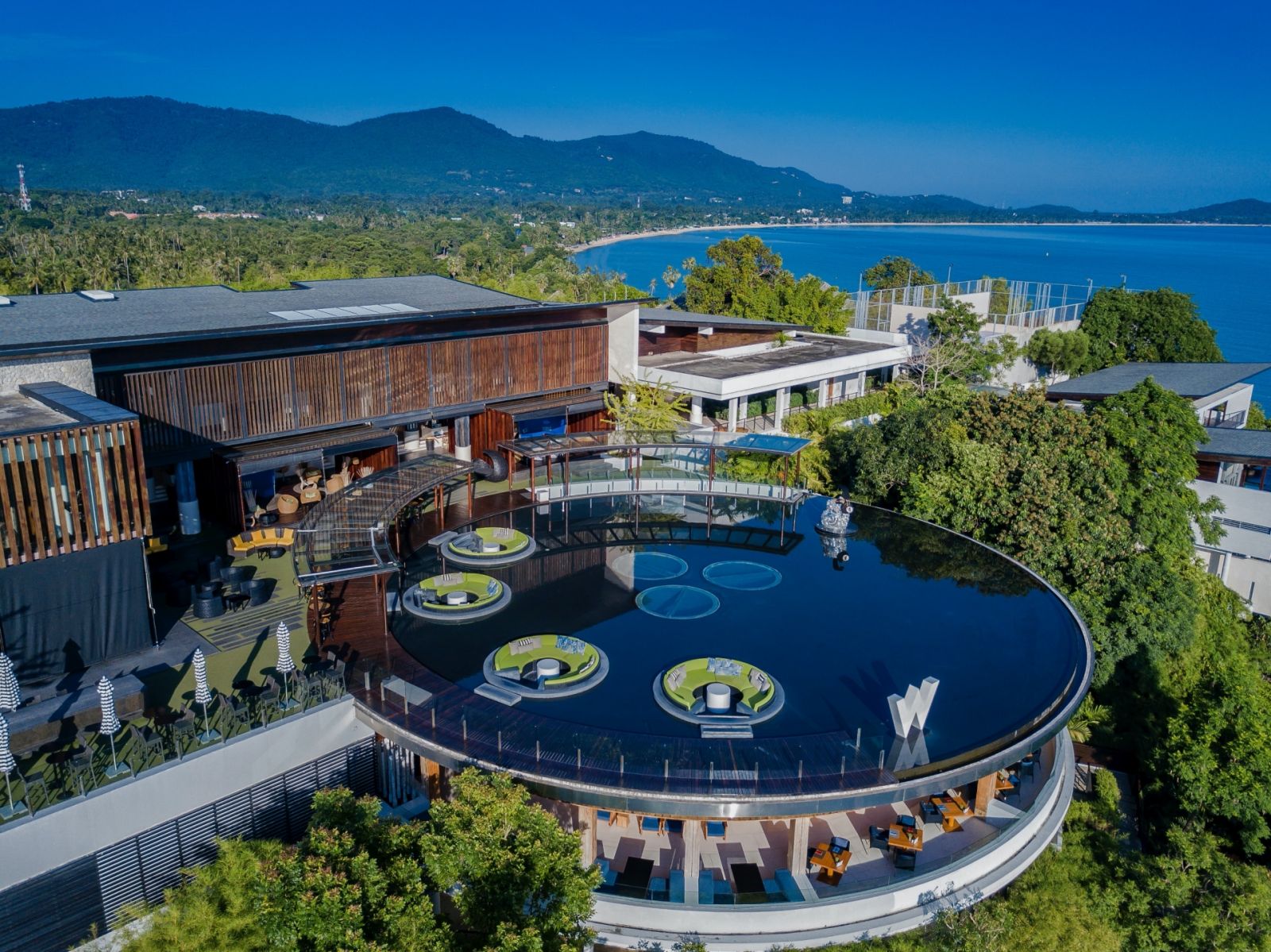 A drone shot of W Koh Samui’s main building