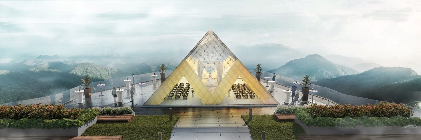 The Vertical Sky Glass Pyramid overseeing a sea of clouds