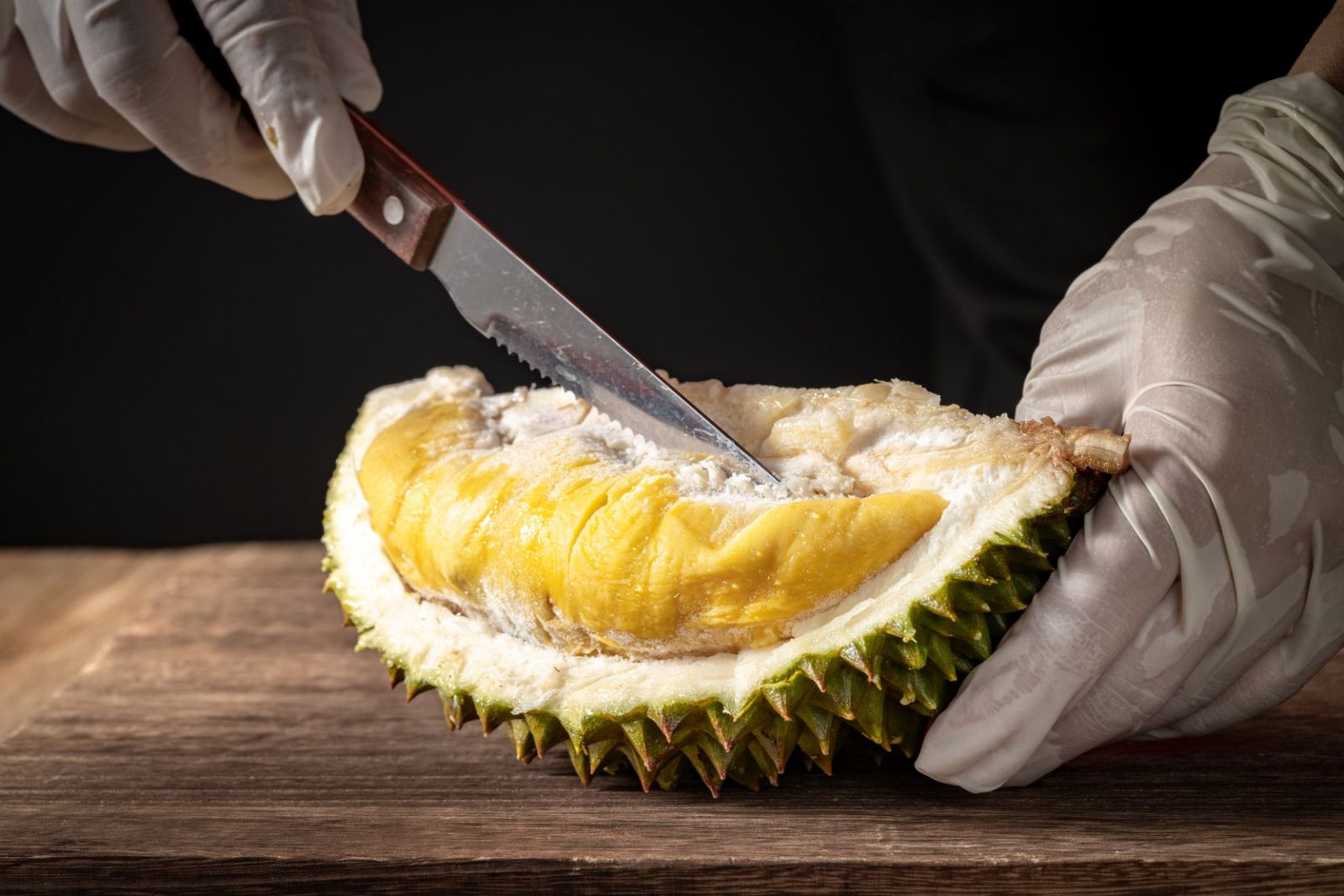 Musang King durian, indoor close-up, kitchen