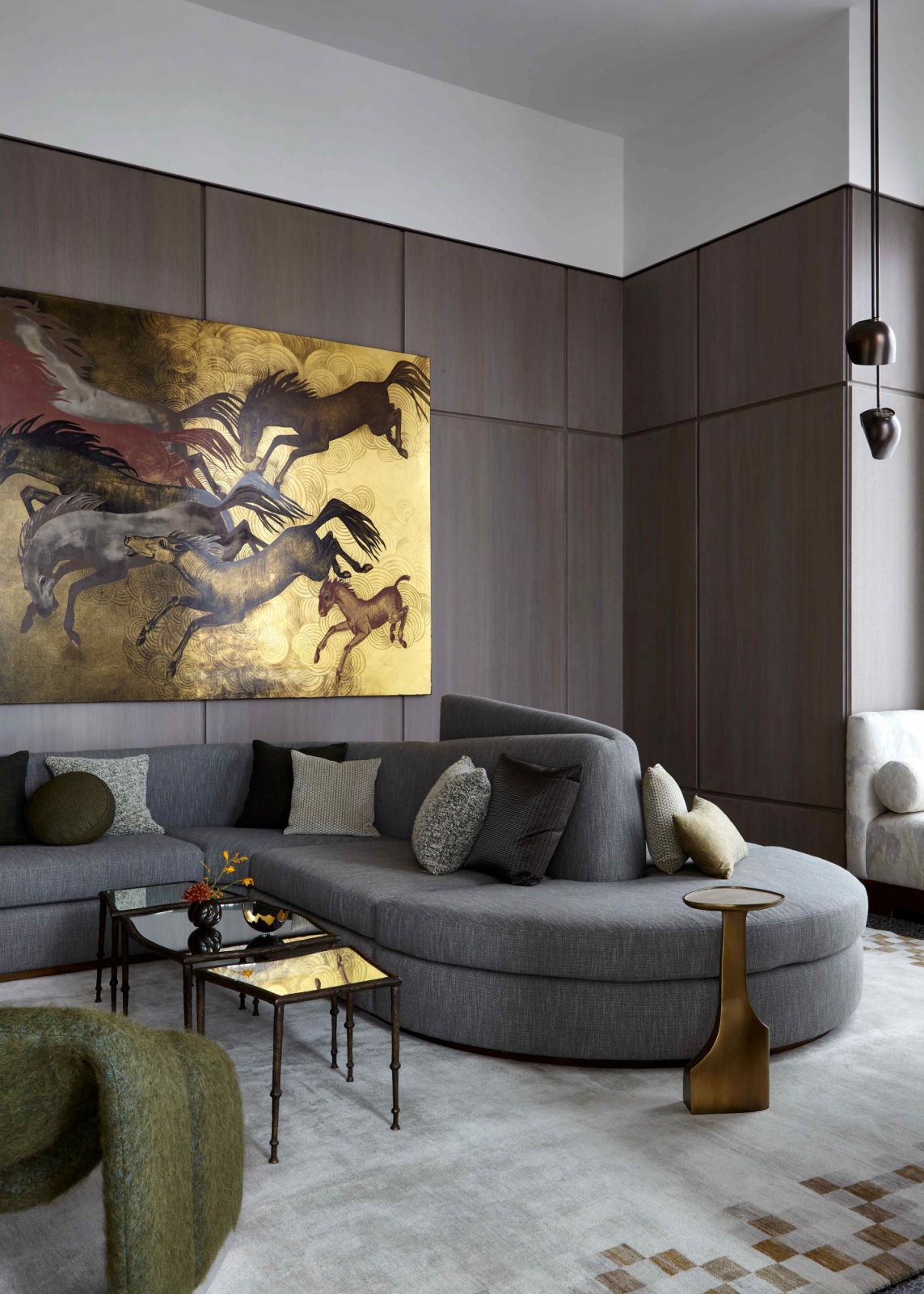 French artist Pierre Dunand’s gilted art piece in the den