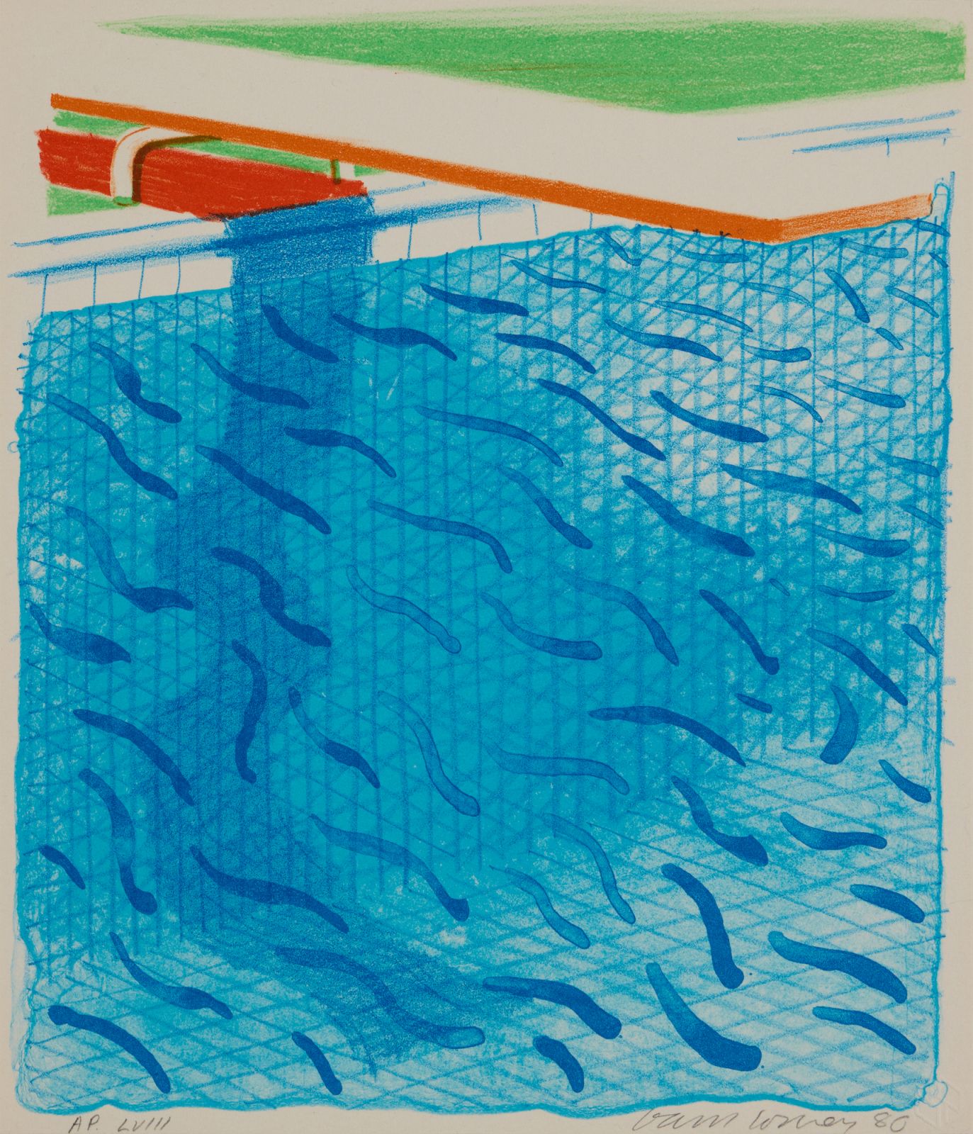 David Hockney Paper Pool Deluxe Book with “Pool Made with Paper and Blue Ink for Book” 1980 Book with lithograph Edition of 1000; 10 1∕2 × 9 inches © David Hockney / Tyler Graphics Ltd. Photo Credit: Richard Schmidt
