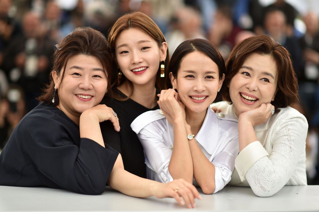 (L-R): Lee Jung-Eun, Park So-dam, Cho Yeo-jeong, and Chang Hyae-Jin attend the photocall for the multiple award-winning Korean movie, ‘Parasite’, at the 72nd annual Cannes Film Festival on May 22, 2019 in France