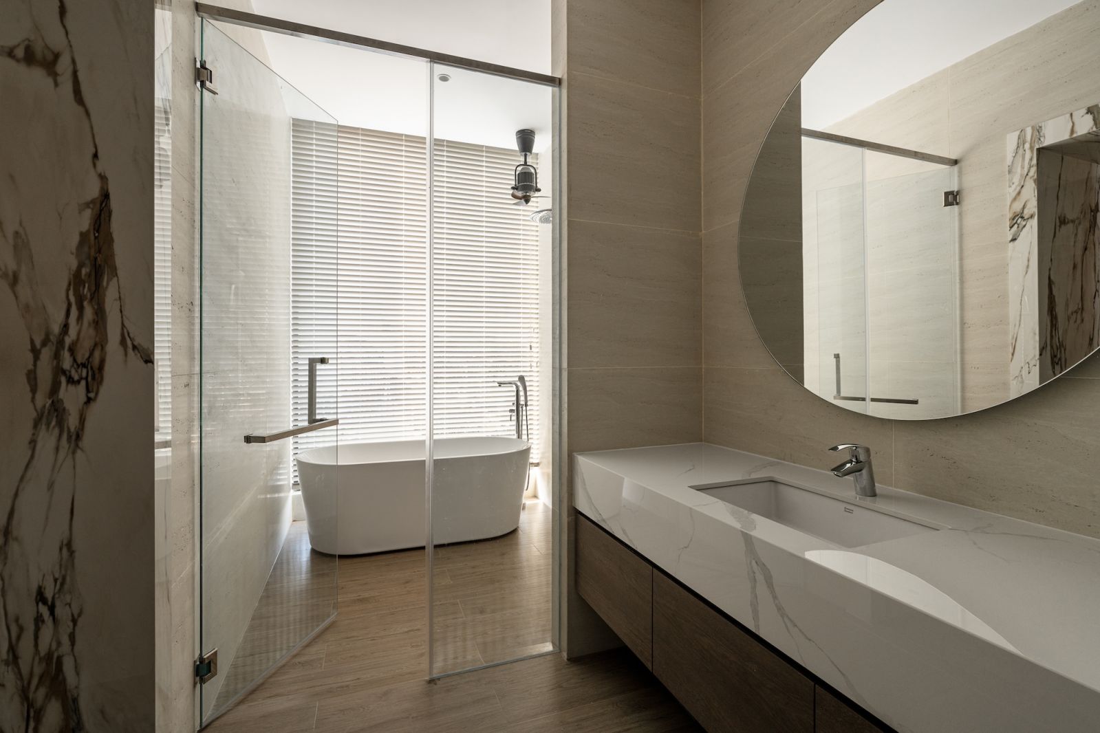 The luxurious master bathroom