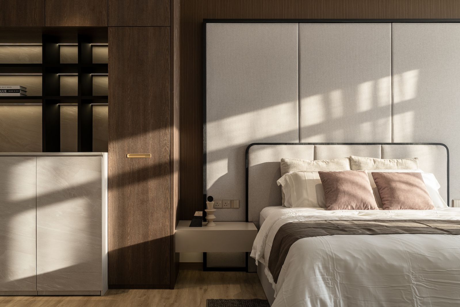 Natural light filters into the serene master bedroom