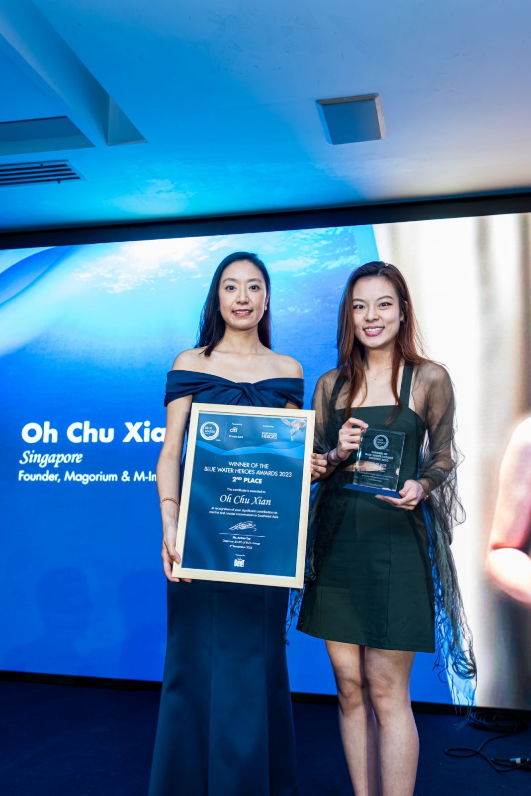 Second place winner Oh Chu Xian founded Singapore-based Magorium, a company converting plastic waste into NewBitumen, a material used to make roads
