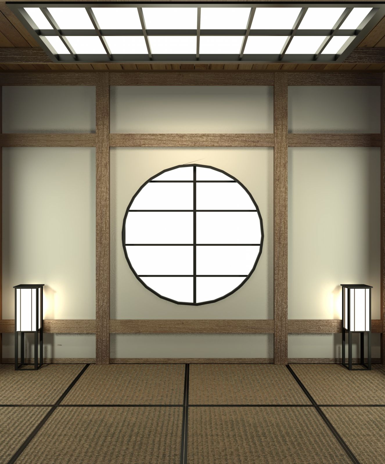 Oriental Furniture - Pantalla Shoji De Bambú De La Suerte De 6 Pies De Alto Natural 3 Paneles