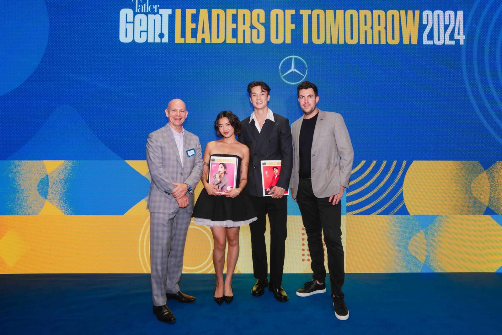 From left to right: Mercedes-Benz Hong Kong chief executive officer Andreas Buchenthal, content creator Stephanie Hui, Hong Kong footballer Matt Orr and Chairman and chief executive officer of Tatler Asia Michel Lamunière at the Gen.T Leaders of Tomorrow 2024 launch event (Photo: Humphrey Ng)